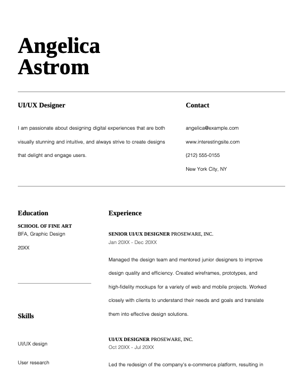 Classic UIUX designer resume